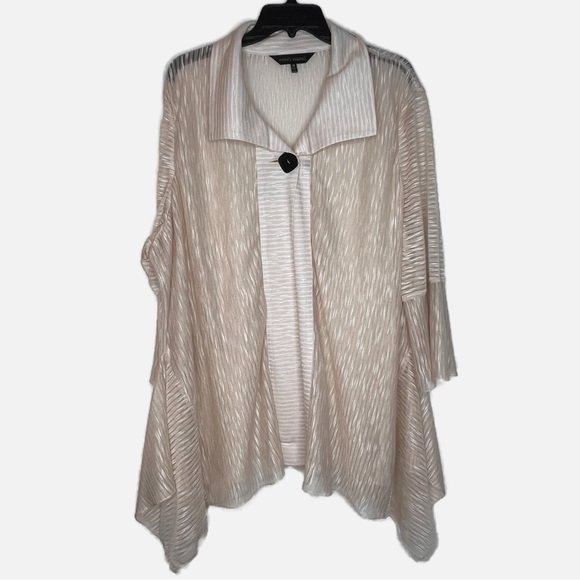 Ming Wang Sweaters - Ming Wang | Relaxed Fit Cream Rayon Blend Knit Cardigan